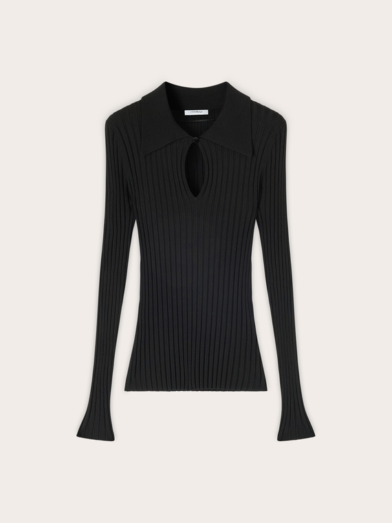 Maglia polo a coste in viscosa con cut-out