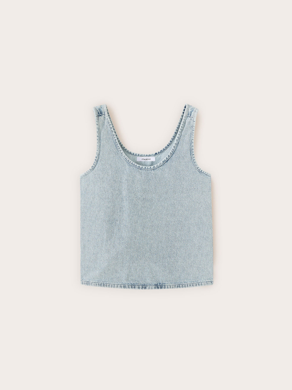 Top in denim con cristalli