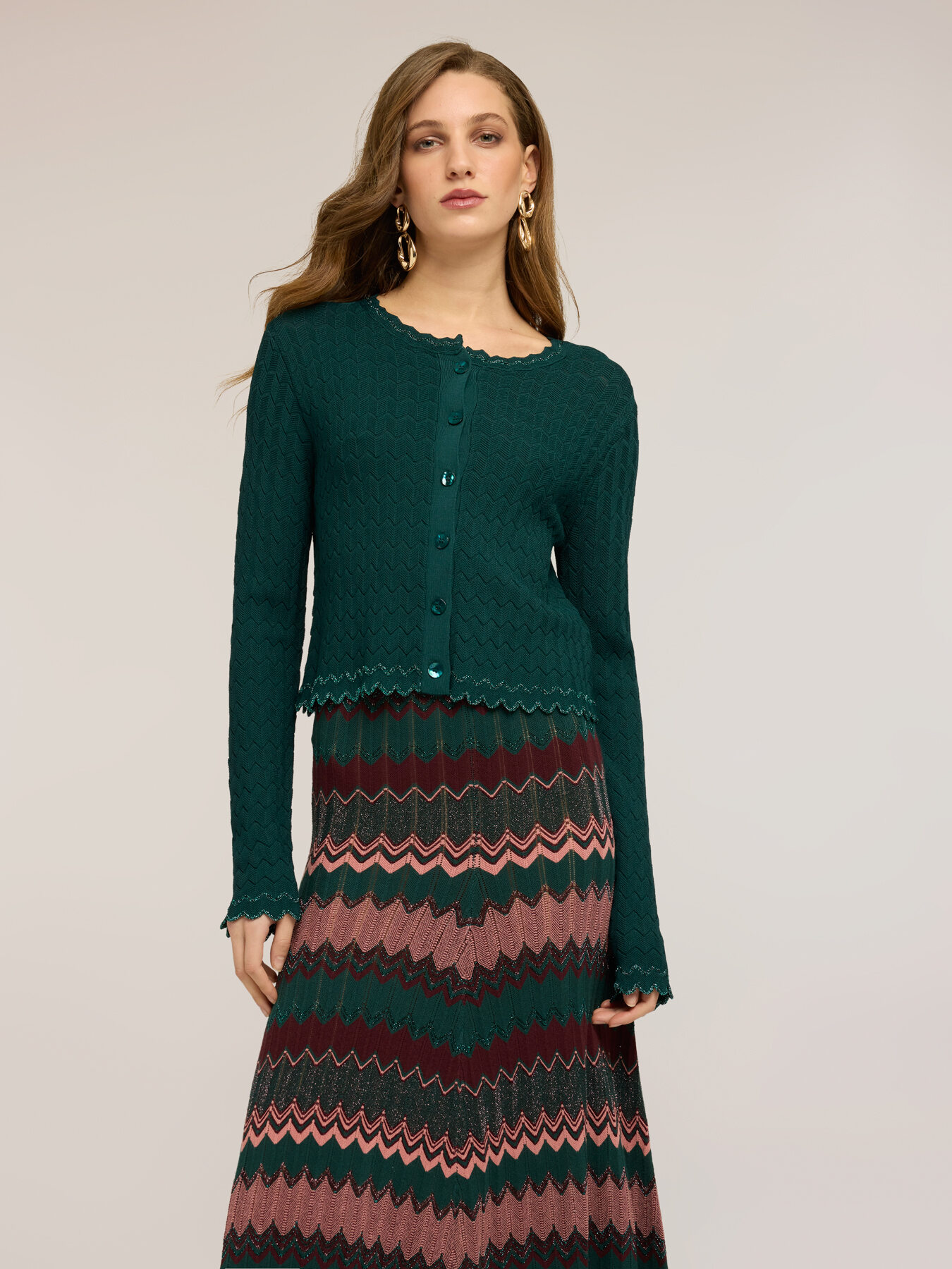Cardigan corto in maglia effetto pizzo image number 3