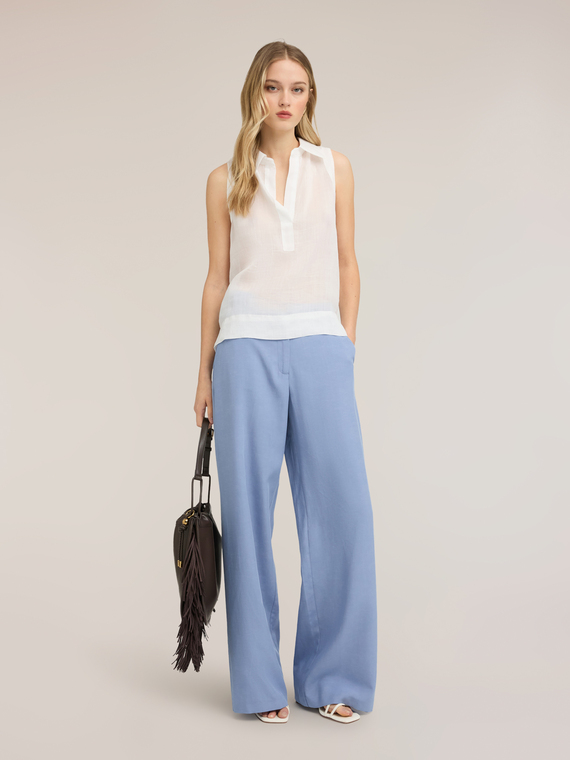 Top in ramie con scollo a V