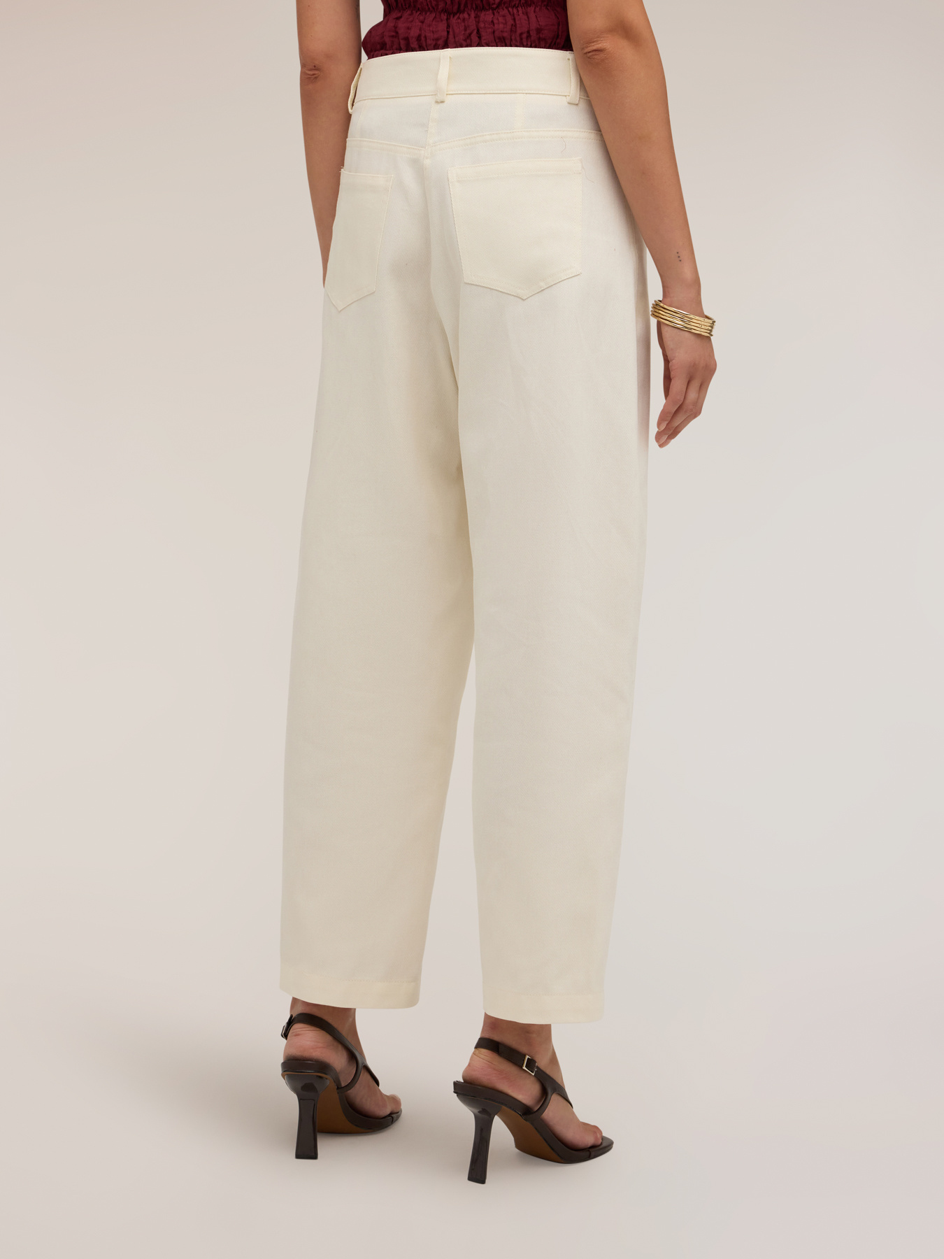 Pantaloni cropped barrel leg in drill di cotone image number 1