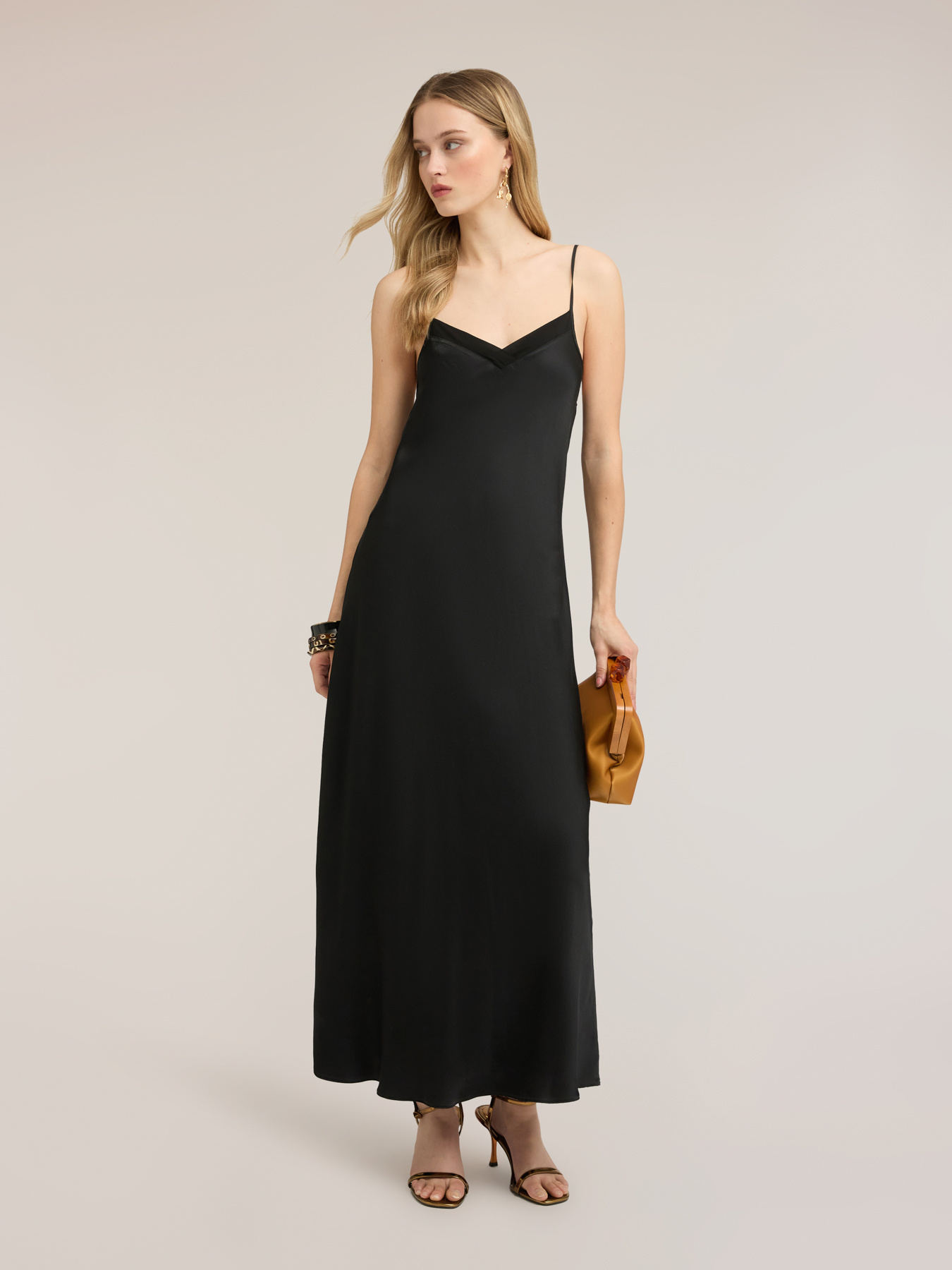 Vestito lungo lingerie in raso image number 0