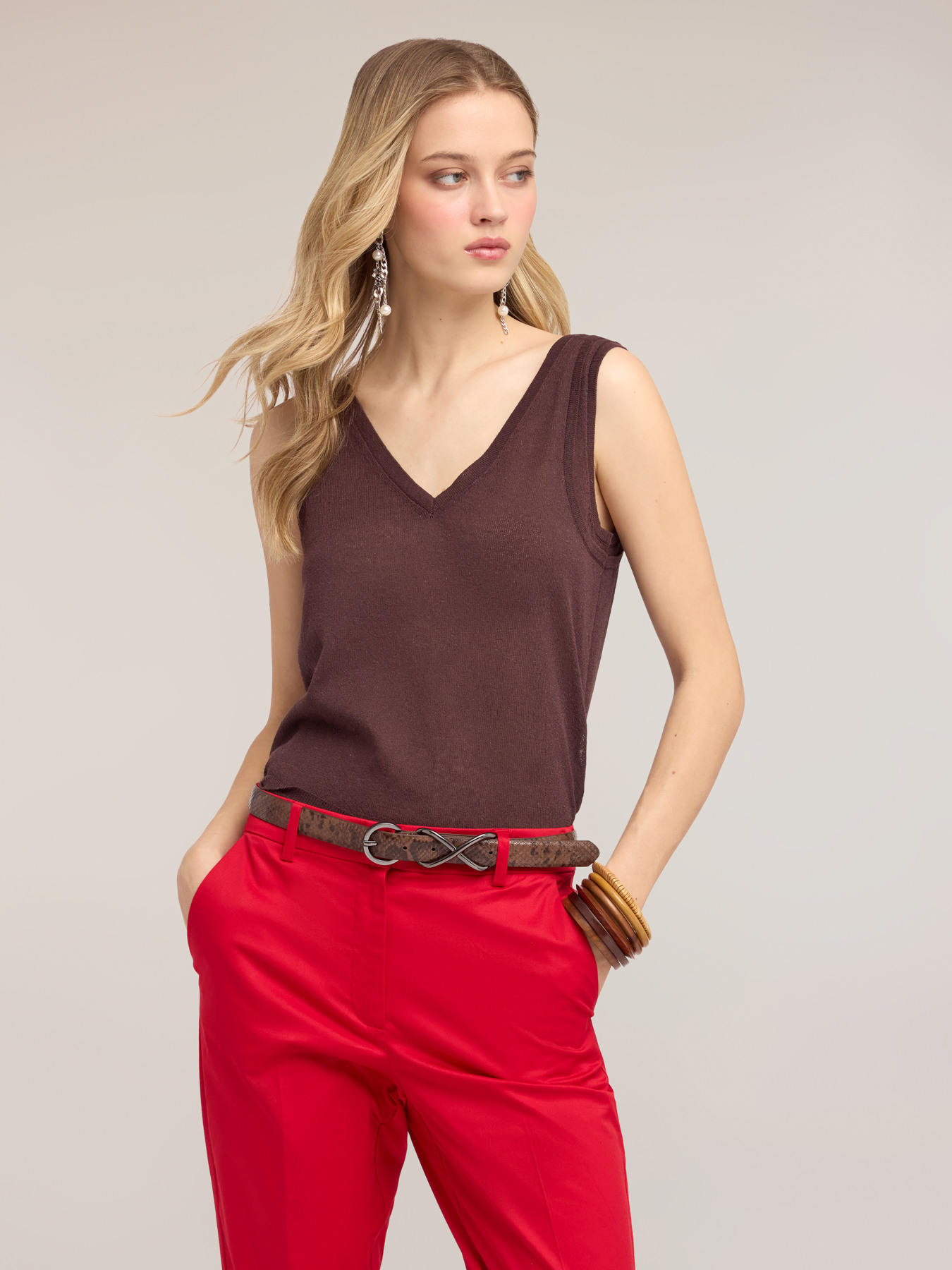 Top in maglia misto lino image number 0