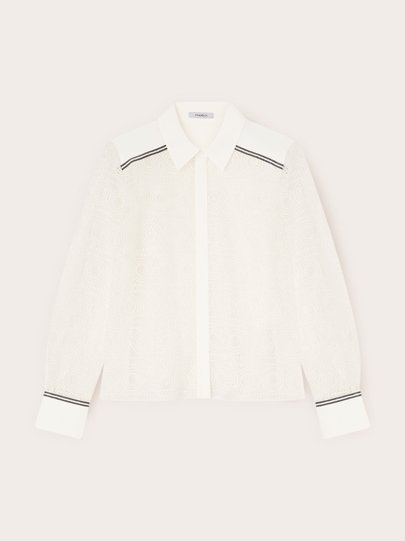 Camicia in pizzo macram&eacute; con bande a contrasto