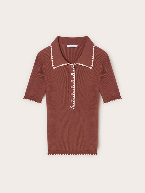 Polo in maglia fine con smerlo