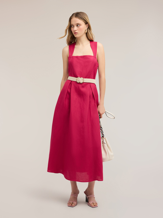 Vestito con scollo quadrato in misto lino