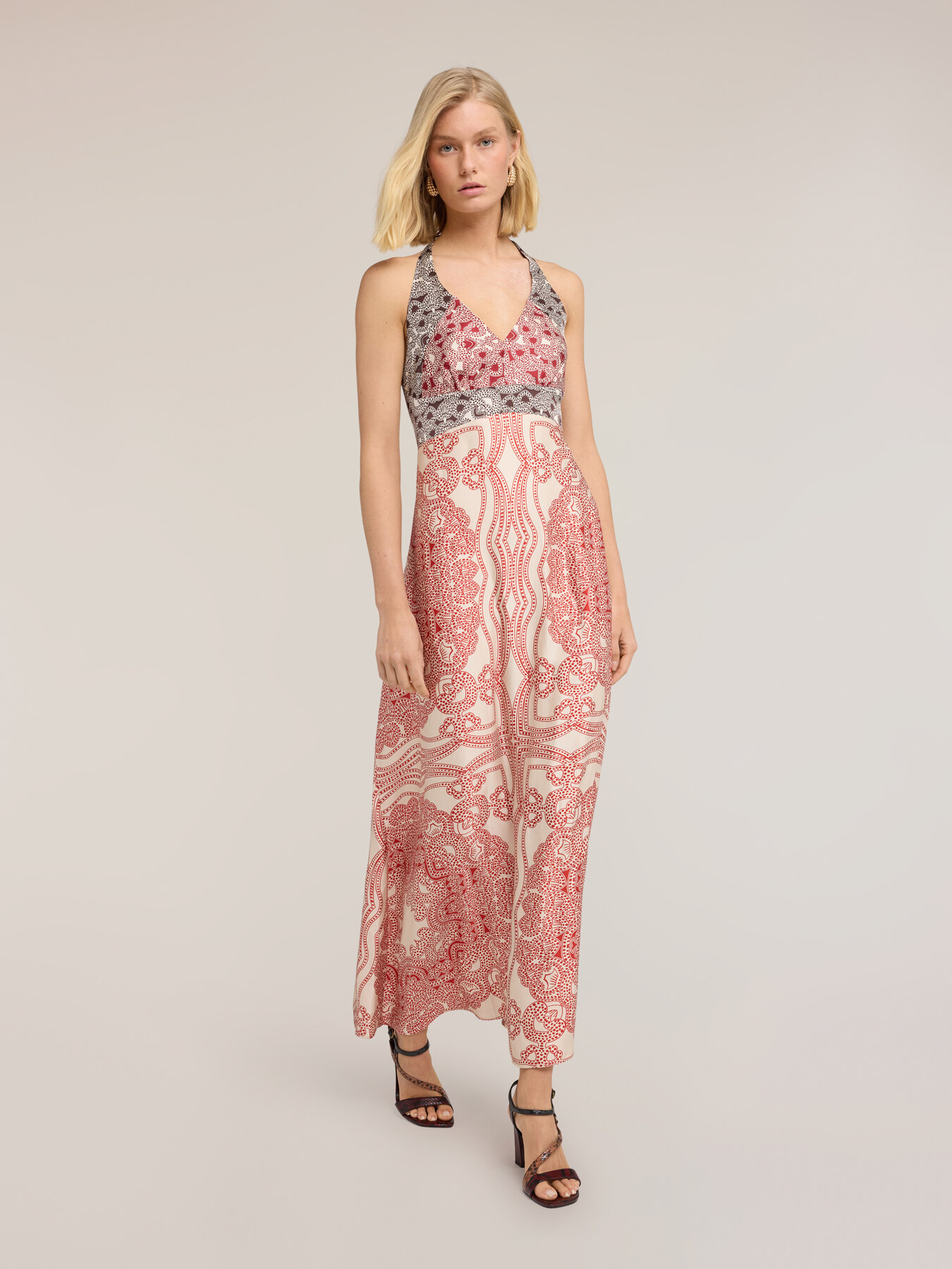 Vestito lungo in raso stampa paisley image number 2