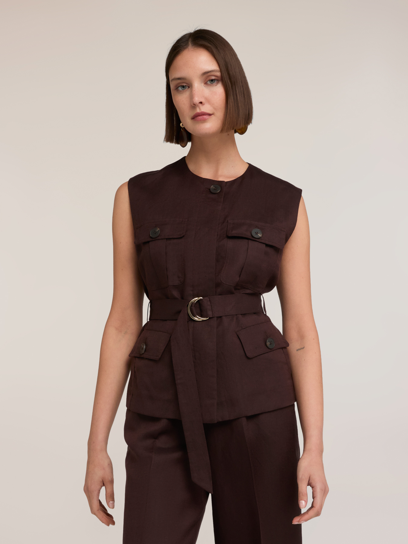 Gilet sahariana misto lino lyocell image number 3