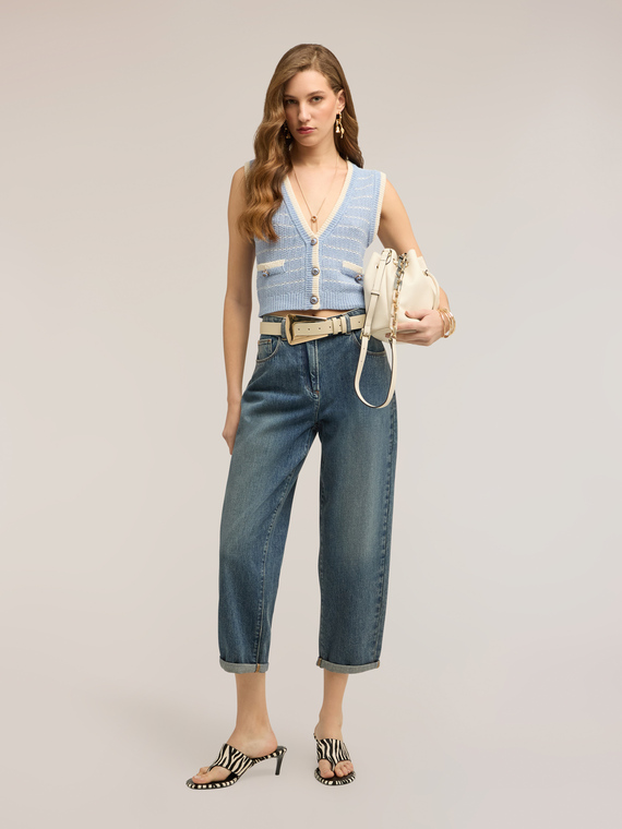 Gilet cropped in maglia lavorata