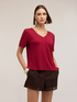 T-shirt in misto lino con profili color oro image number 0