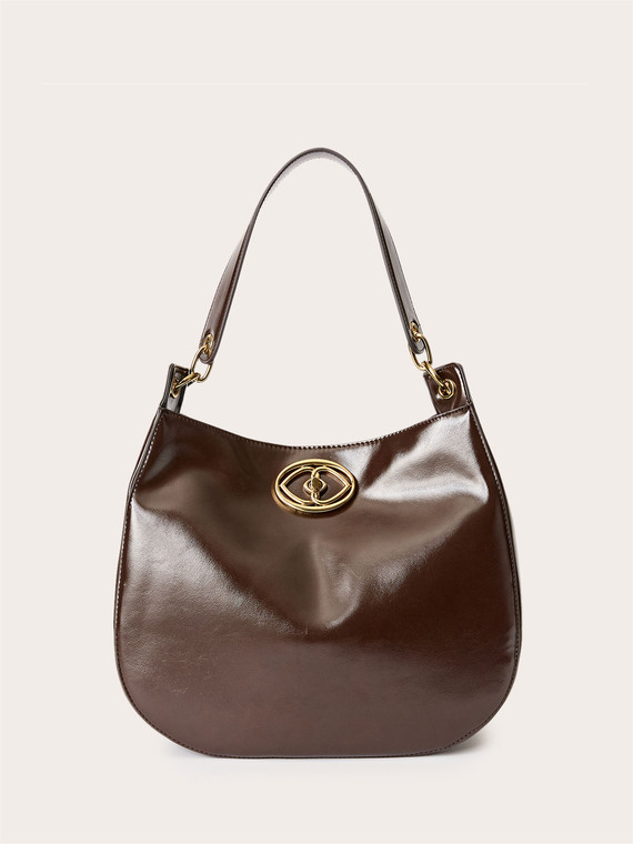 Hobo bag in tessuto spalmato lucido