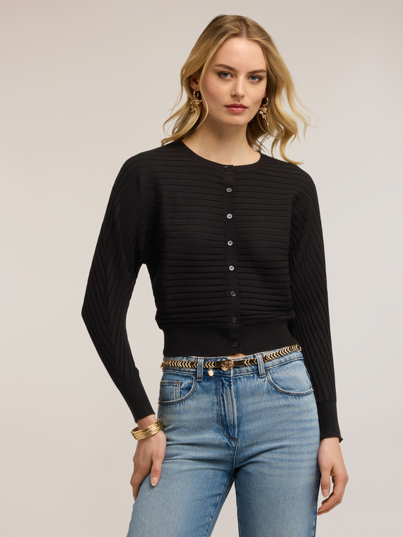 Cardigan in maglia a coste orizzontali