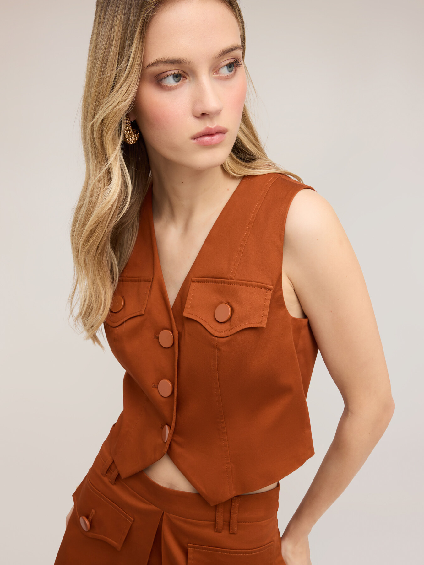 Gilet crop misto cotone image number 3