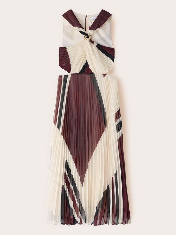 Vestito lungo in georgette pliss&eacute; con stampa