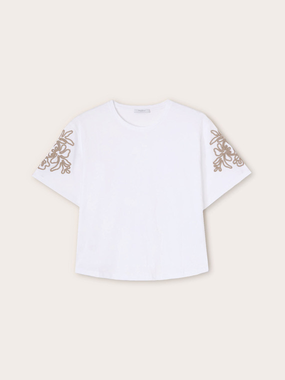 T-shirt in jersey con ricami floreali