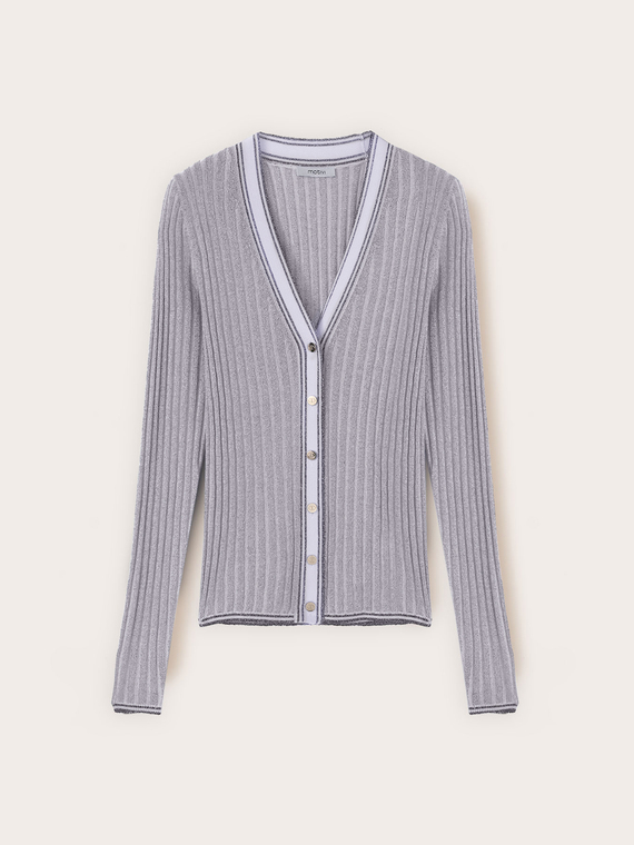 Cardigan in maglia a coste misto lurex