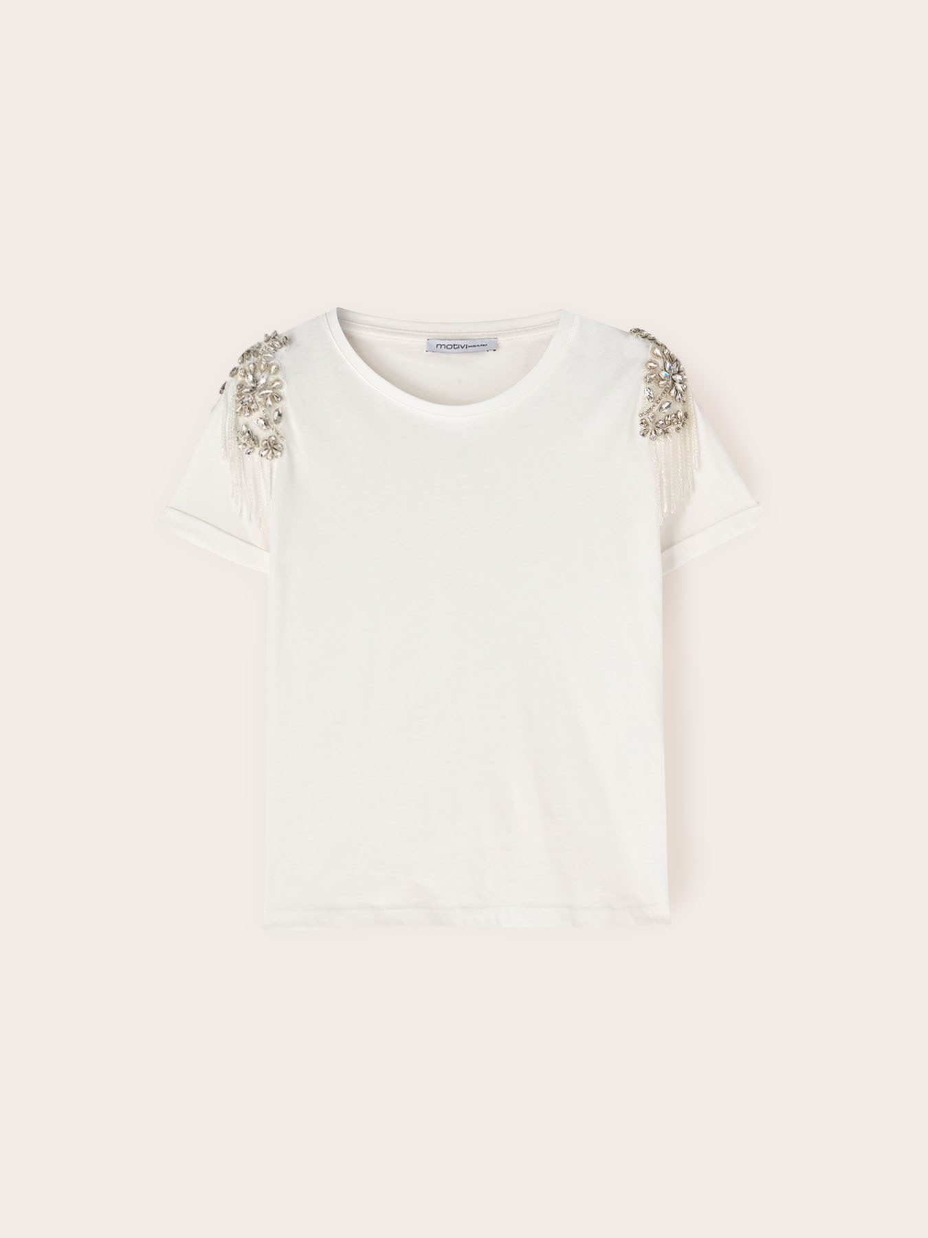 T-shirt con ricami crystal sulle spalle image number 4
