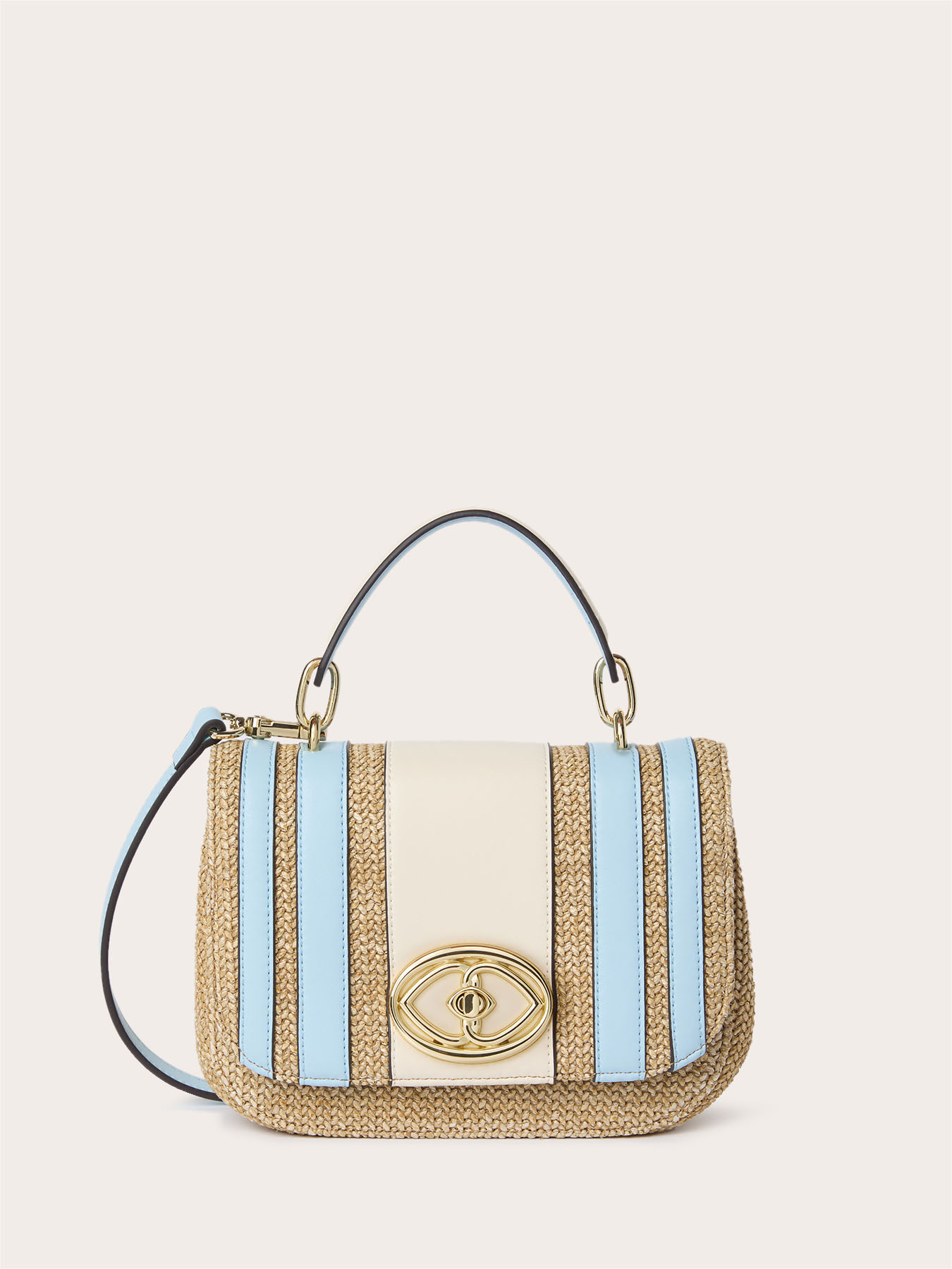 Borsa a tracolla in rafia e righe image number 1