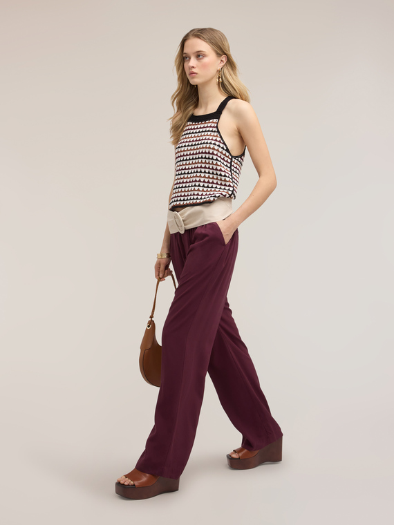 Pantaloni palazzo in viscosa con vita elastica