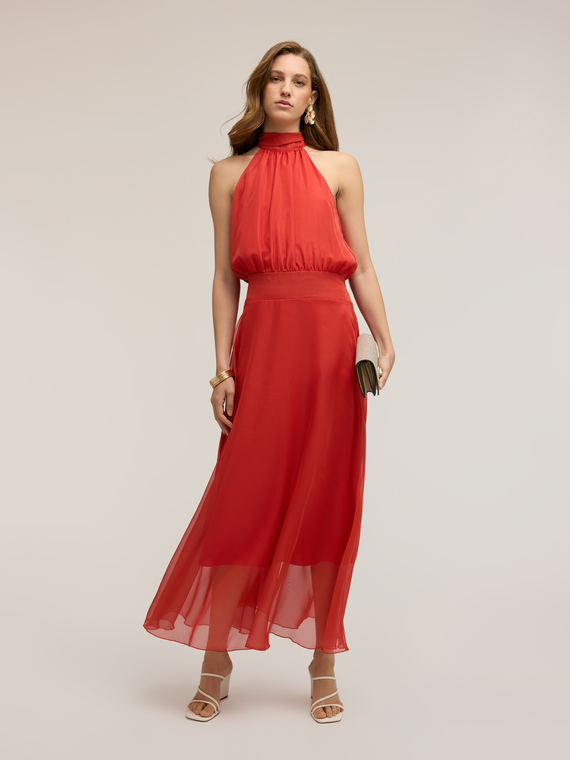 Vestito lungo in voile con scollo halter