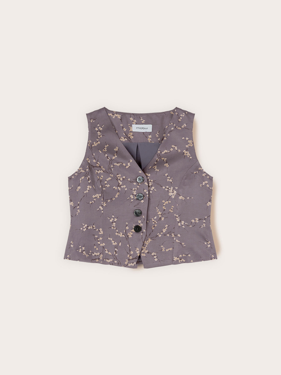 Gilet in twill di viscosa con stampa a fiori