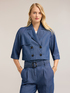 Trench doppiopetto corto in chambray image number 0