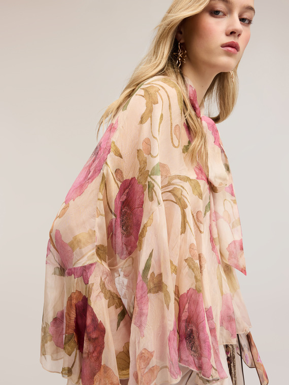 Blusa in chiffon misto seta con stampa