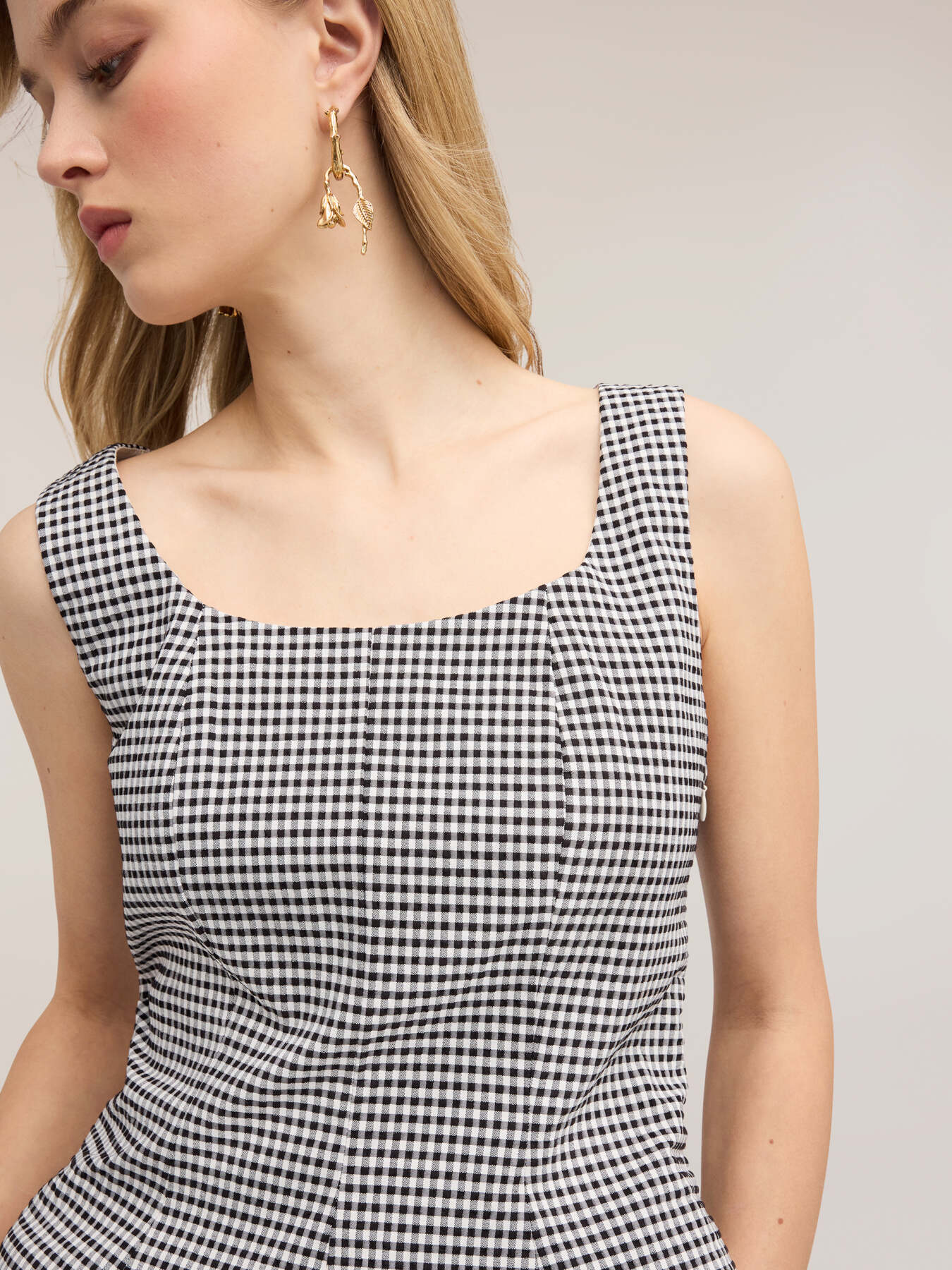 Top misto cotone tinto filo con fantasia vichy image number 2