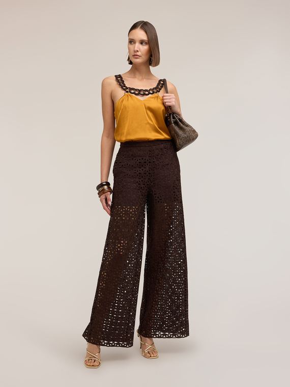 Pantaloni palazzo in pizzo macram&eacute;