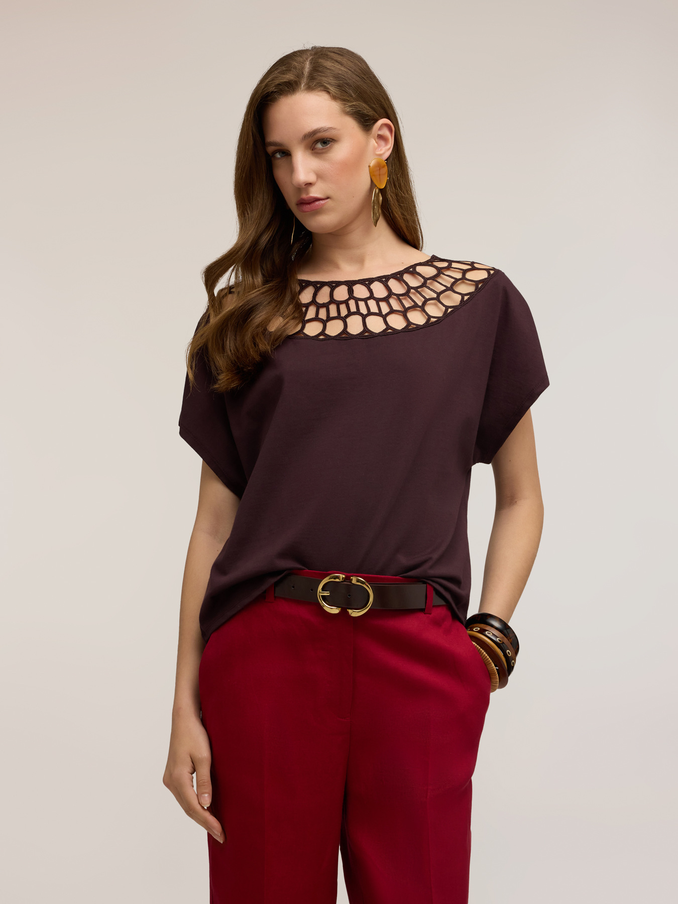 T-shirt in jersey con lavorazione effetto pizzo image number 2