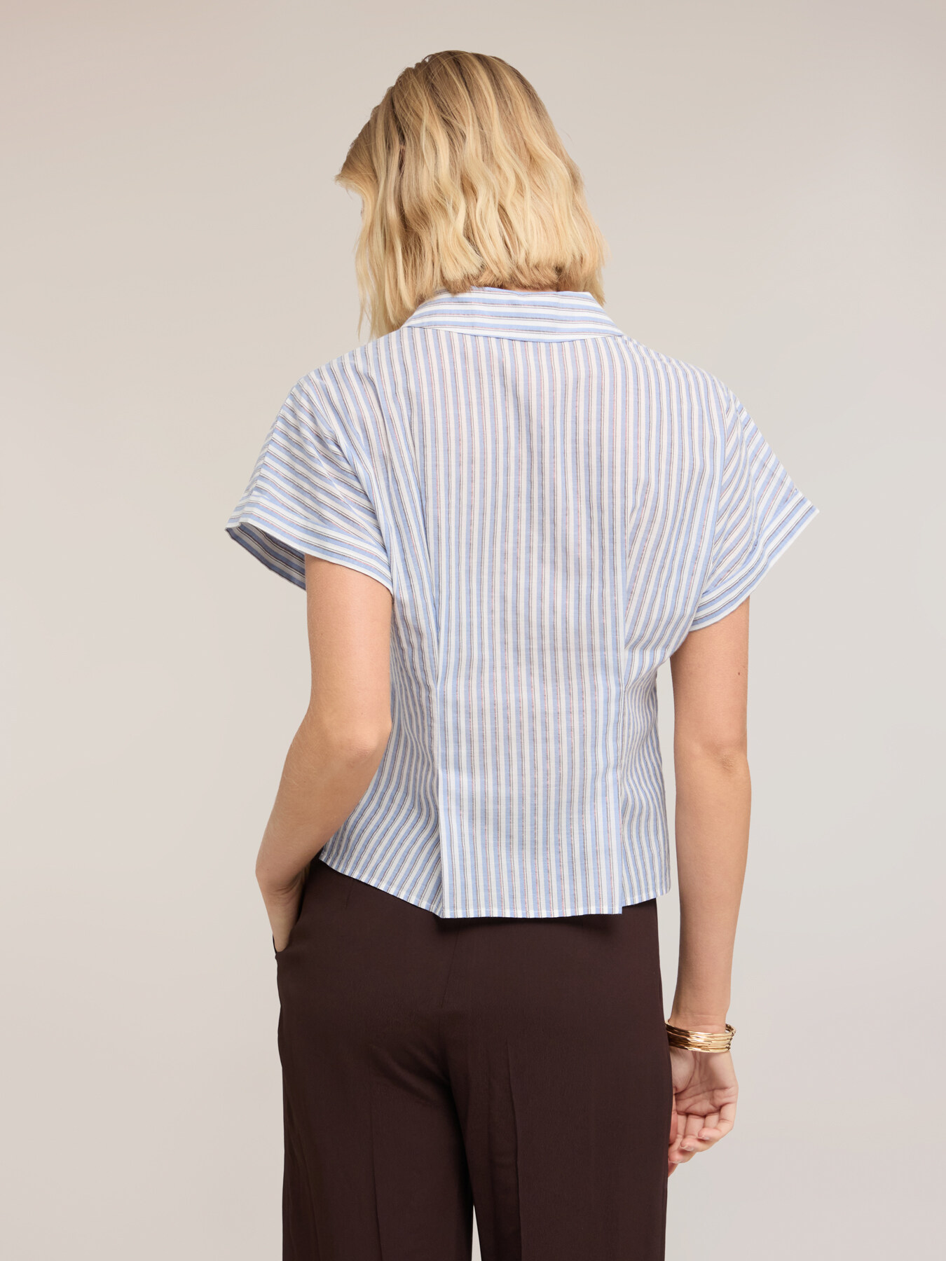 Camicia in mussola a righe lurex image number 1