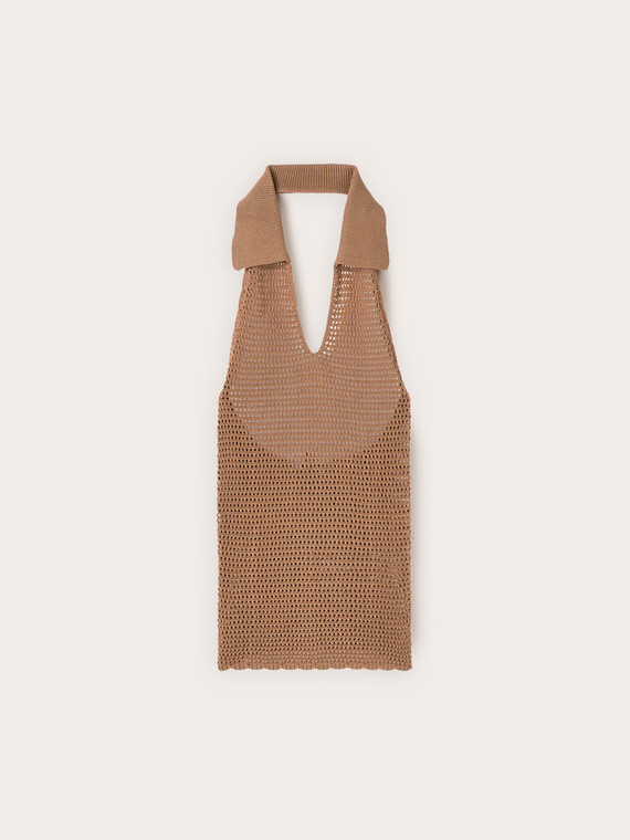 Top in maglia traforata con colletto