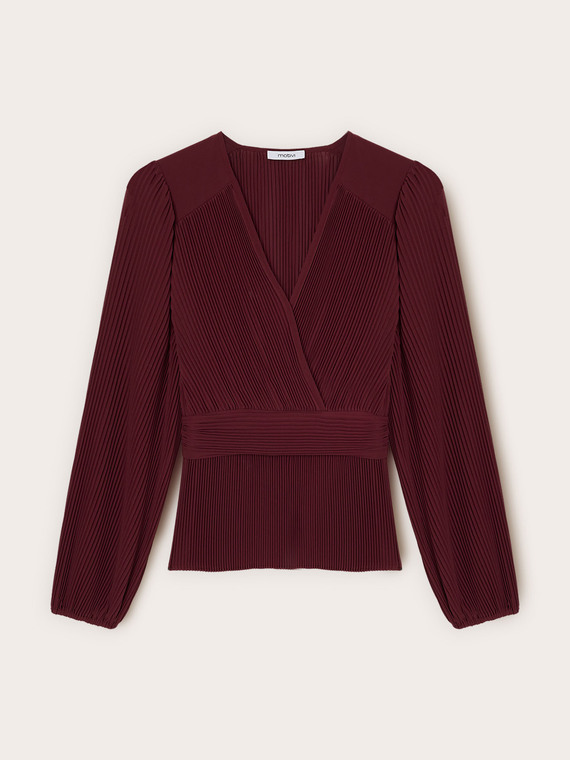 Blusa pliss&eacute; in georgette con scollo a V