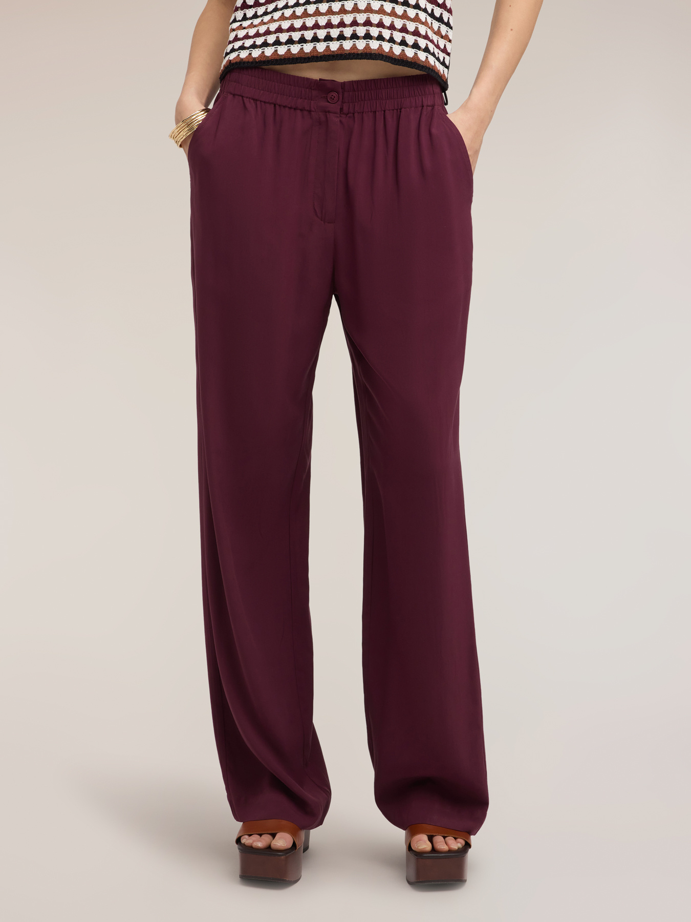Pantaloni palazzo in viscosa con vita elastica image number 2