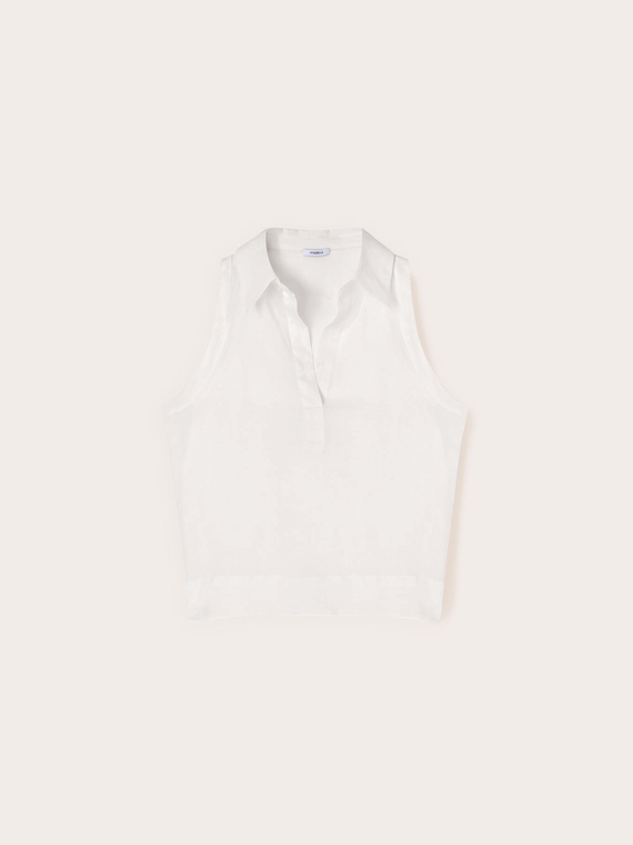 Top in ramie con scollo a V