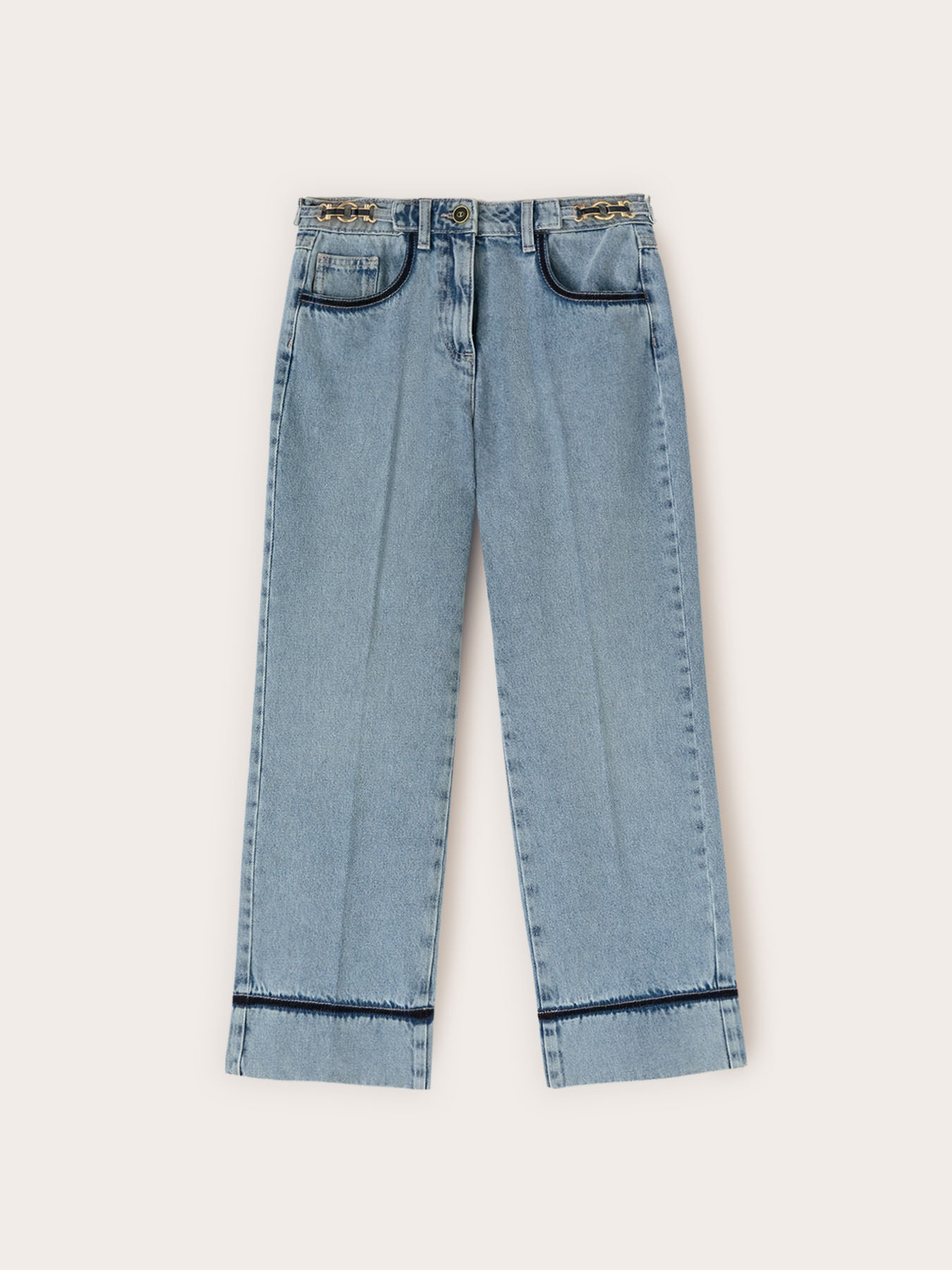 Jeans cropped wide fit con catena image number 4