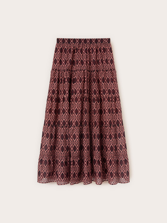 Gonna svasata maxi in voile con stampa geometrica