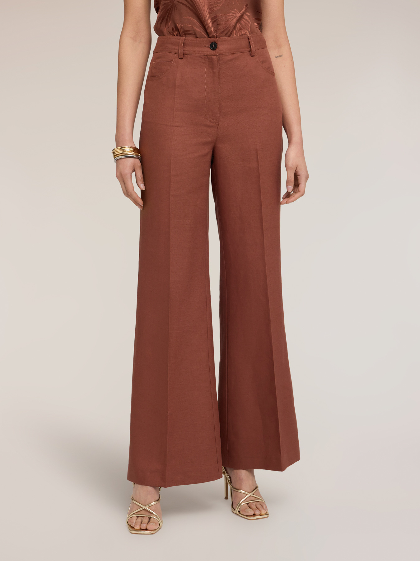 Pantaloni flare in misto lino image number 0