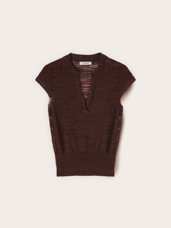Polo in maglia con bordi in paillettes