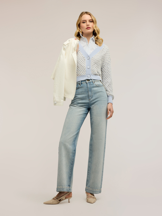 Jeans palazzo wide leg con zip laterali