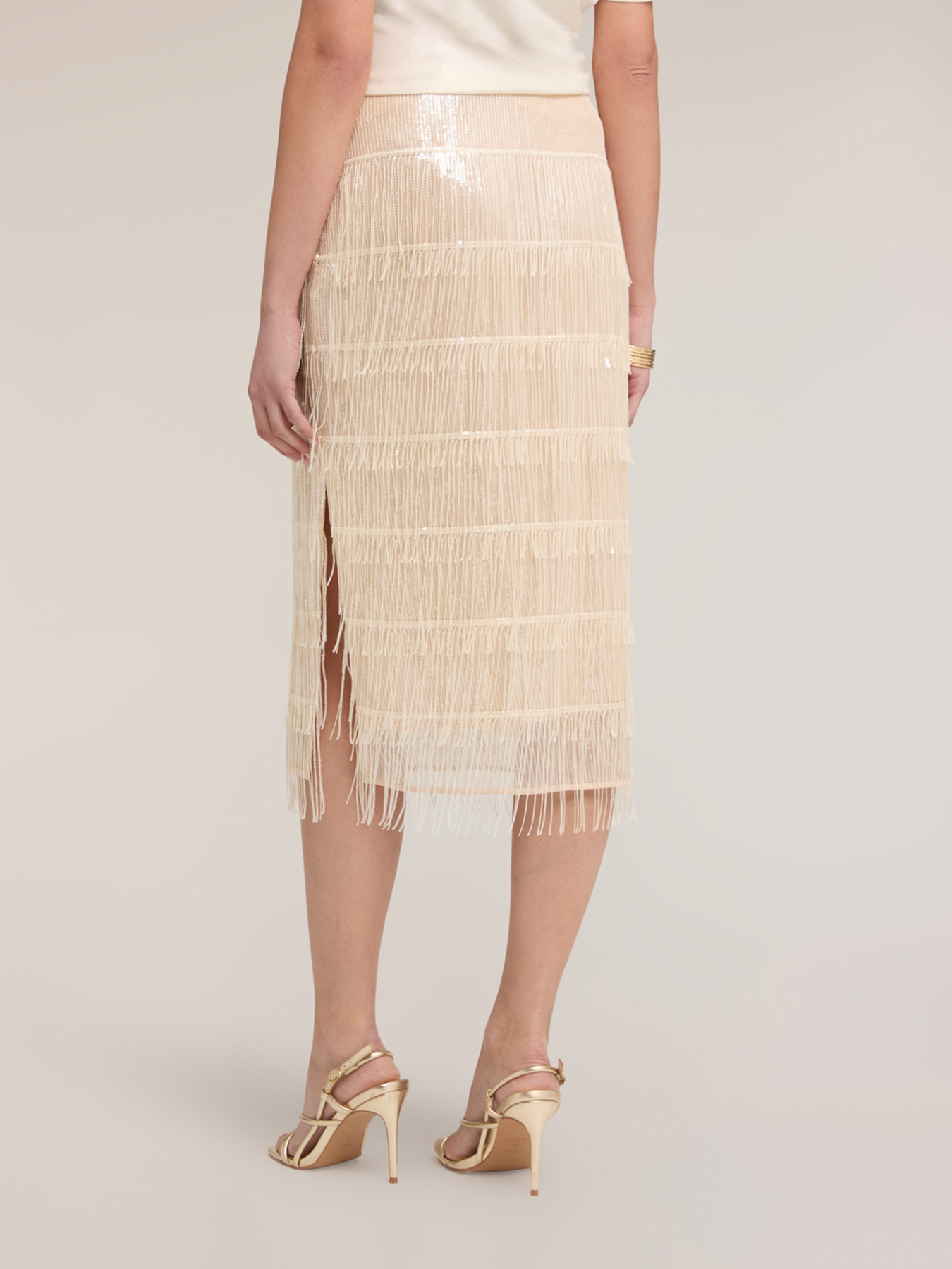 Gonna tubino in tulle con frange image number 1