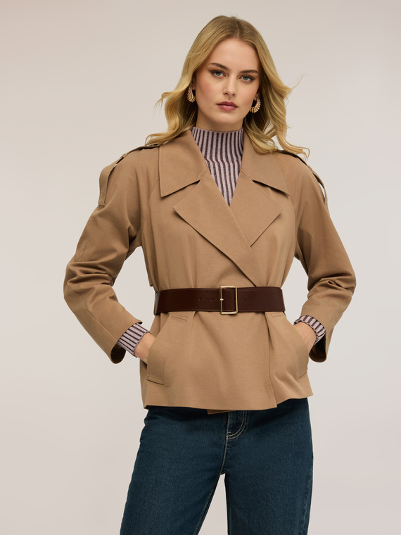 Trench corto misto lyocell con cintura