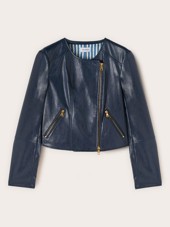 Chiodo con zip asimmetrica e fodera a righe