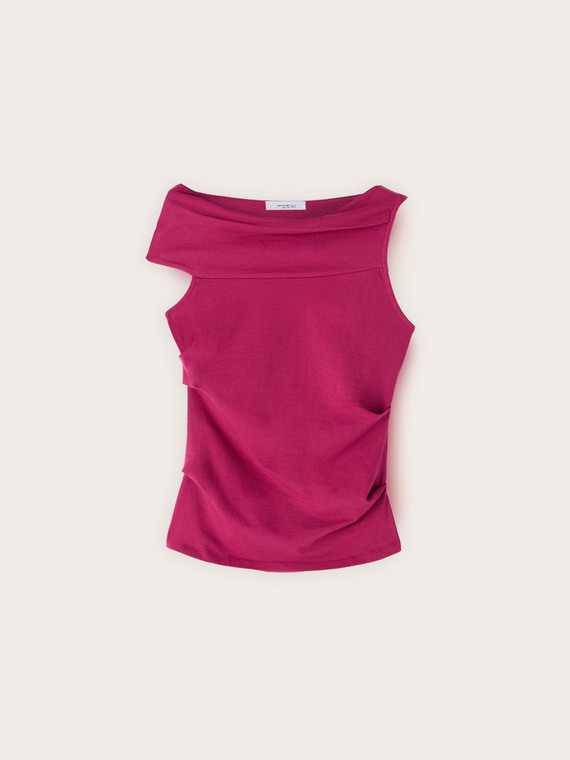 Top in jersey con scollo a barchetta asimmetrico