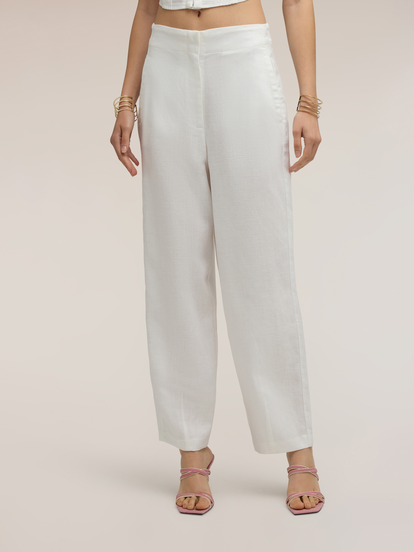 Pantaloni con pince al fondo misto lino image number 2