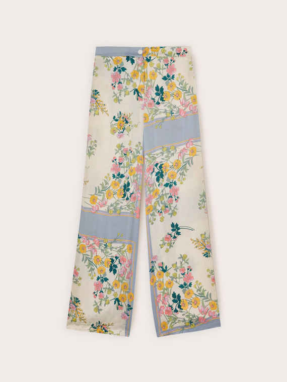 Pantaloni palazzo in raso con stampa