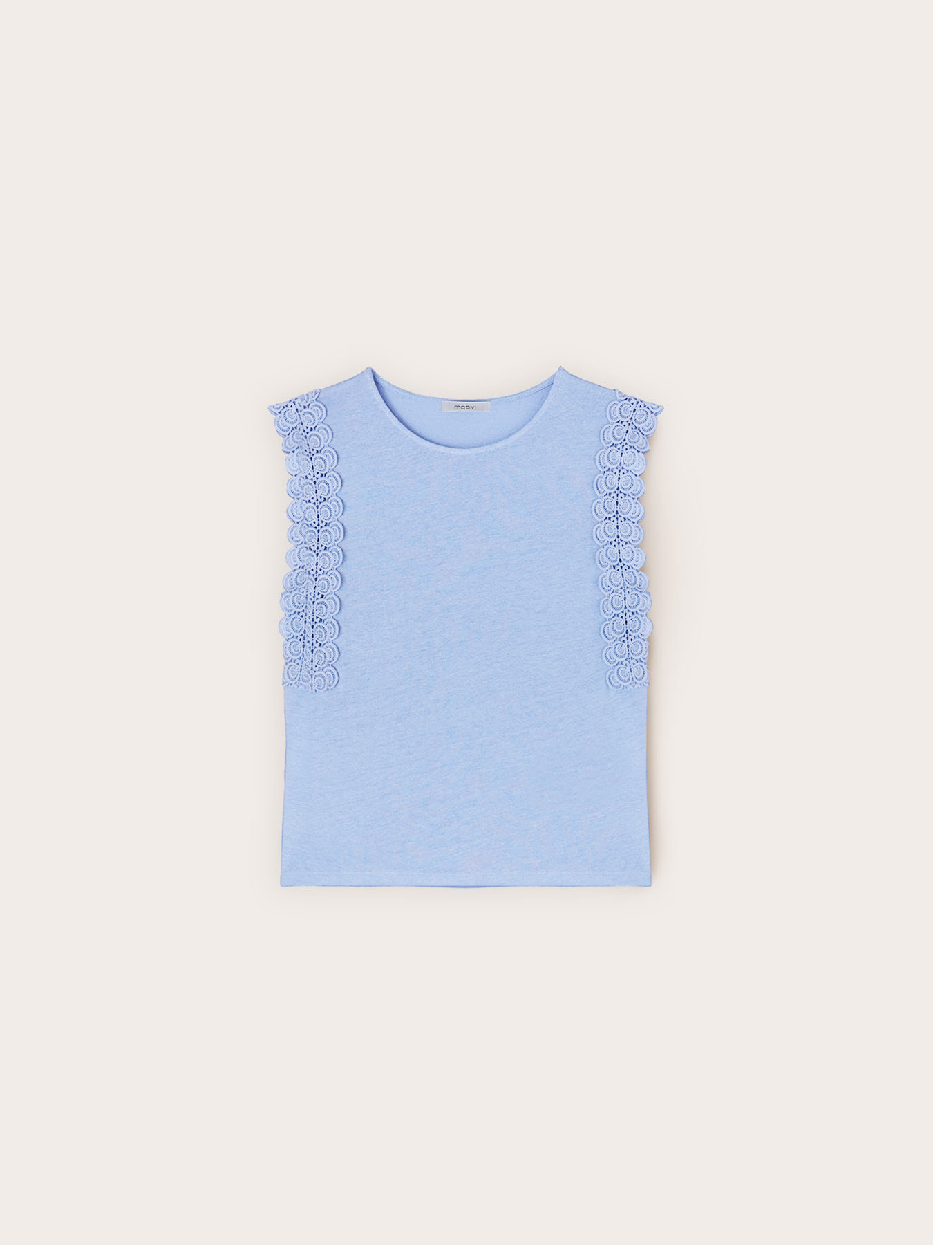 T-shirt in misto lino con inserti in pizzo image number 3