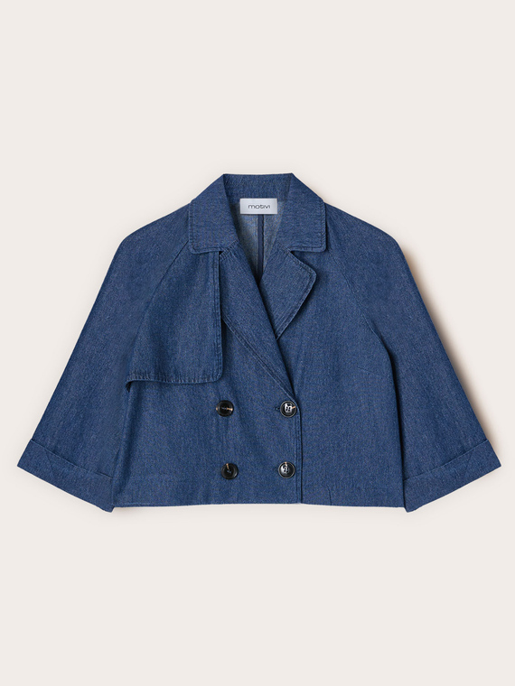 Trench doppiopetto corto in chambray