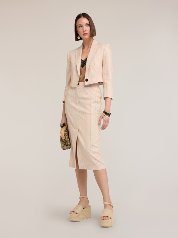 Blazer spencer in misto lino a righe