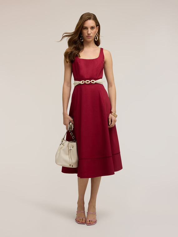 Vestito flare in popeline con ajour&eacute;
